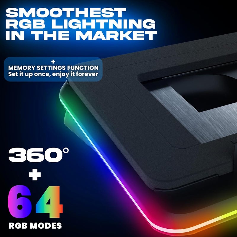 KLIM Turbofrost - Gaming Laptop Cooling Pad - 4 Powerful Turbo Fans - 4 x 4000 RPM, Laptop Cooler 2 Power Modes USB-C/DC, Dynamic RGB, 4-Ports USB, Sealed Foam for Fast Cooling for Laptops up to 17in - Image 5